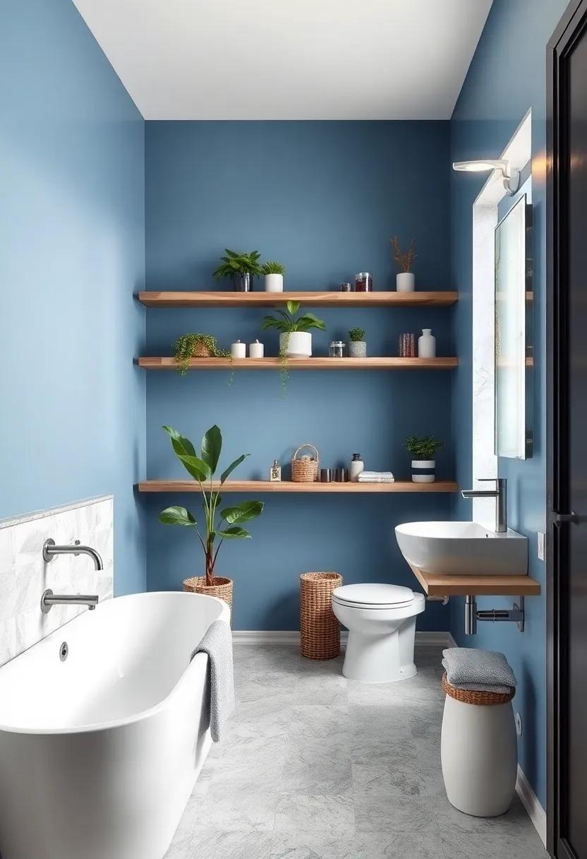 Rustic wooden Shelving: Use reclaimed wooden shelves painted in a light, washed-out blue to display plants, ​candles,‌ or decorative items for an organic ‍feel