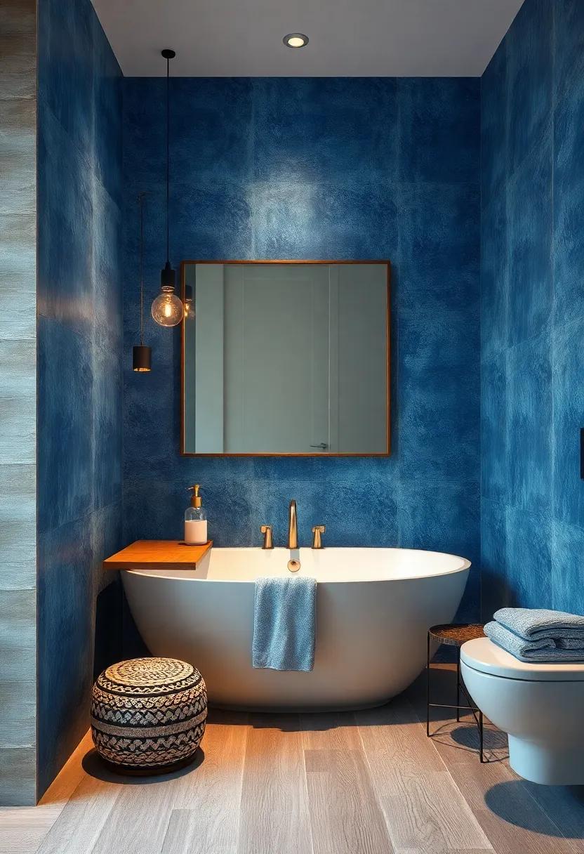Textured ​Blue Wallpaper: Use textured blue wallpaper to create⁤ a feature wall that⁣ adds depth and character to your bathroom space