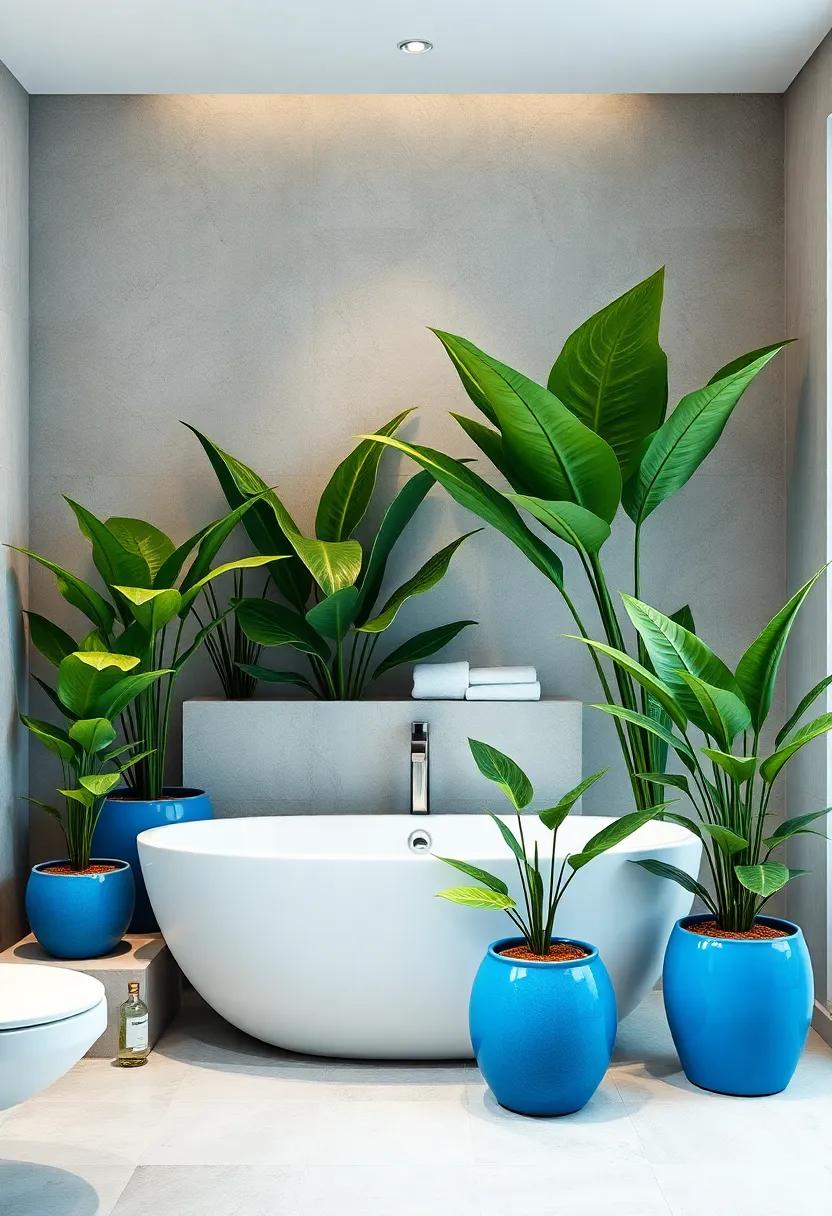 Tropical Blue Bathroom Plants: ‍enhance your decor with​ tropical plants that thrive⁣ in humidity, using‌ blue pots for a cohesive look throughout‍ your space