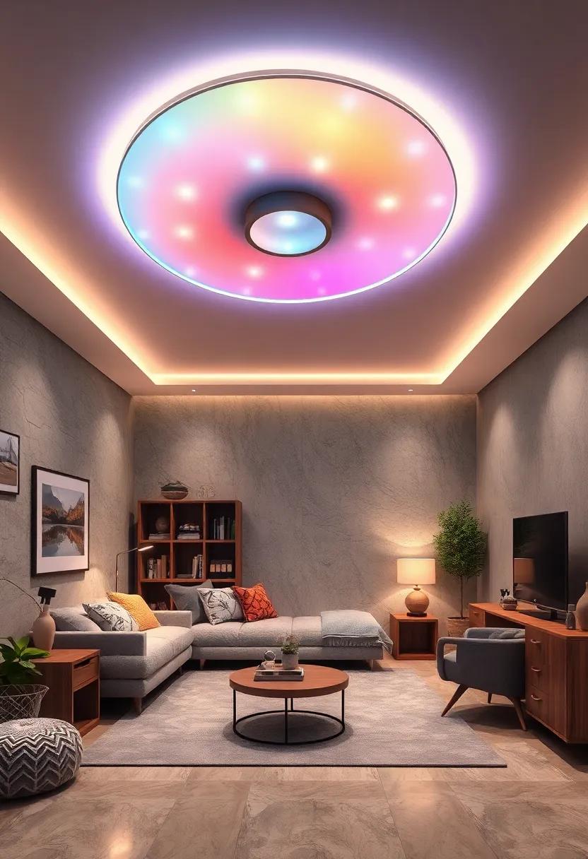 Futuristic Fun: A LED Color-Changing⁢ Ceiling⁣ Light that⁣ adapts to mood and themes with the touch ⁣of ⁢a button, keeping ‌the room⁢ dynamic