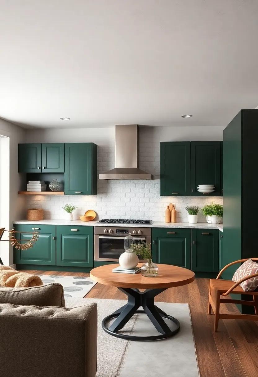 Color Gradients: Experiment with ombre techniques by painting lower cabinets in dark green and transitioning to lighter shades on upper cabinets
