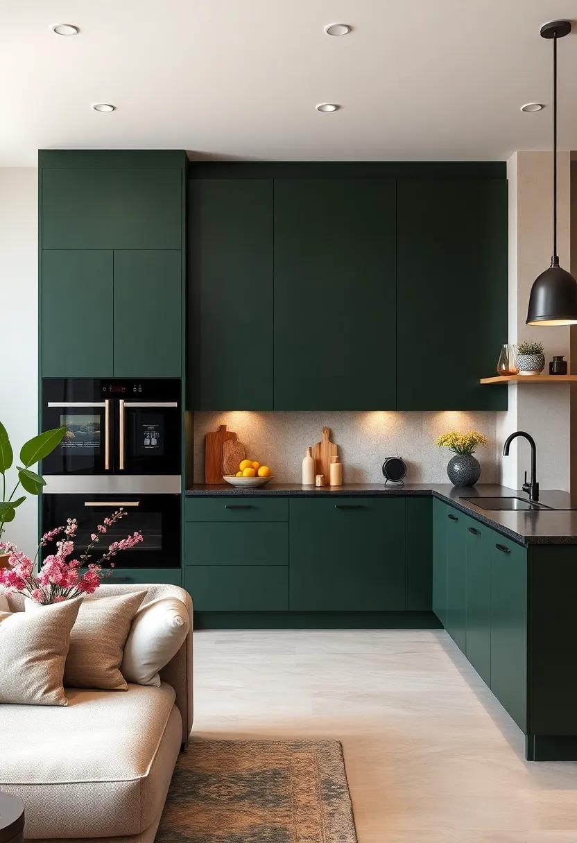 Integrated Technology: Blend modern technology seamlessly into ‌dark green cabinetry for a⁤ sleek and functional space