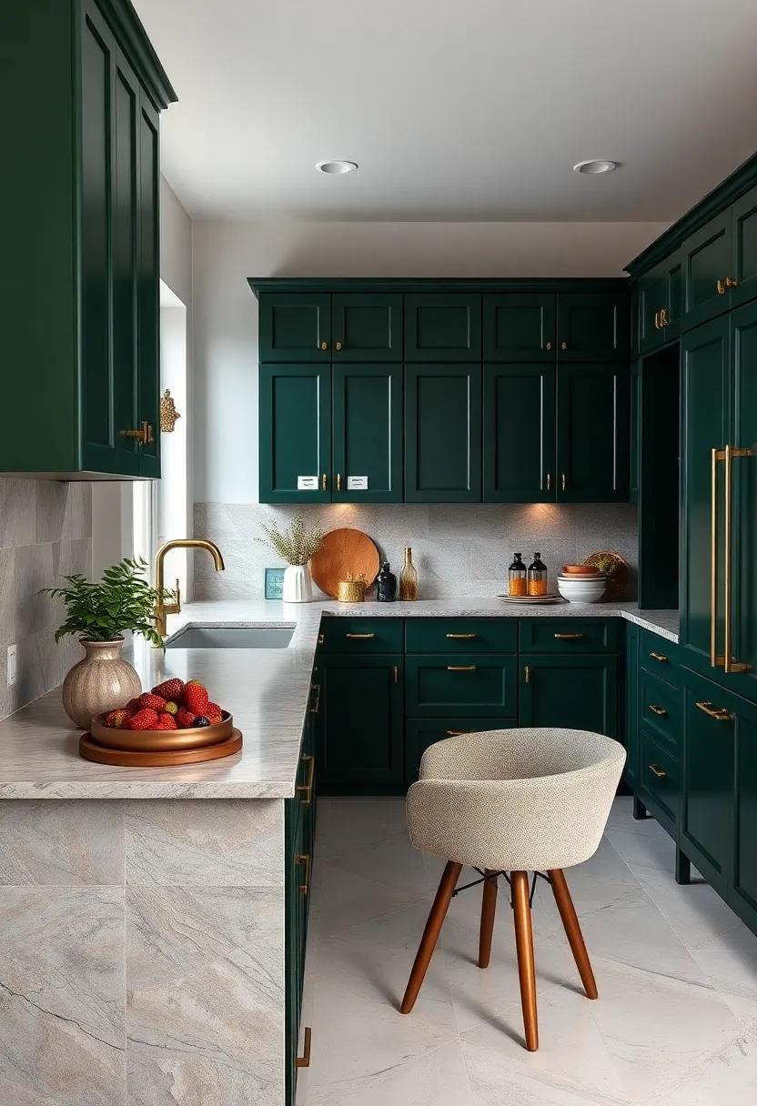 Metallic Hardware for ‍Modern Elegance: ⁢Choose brass or matte gold cabinet handles and knobs to create a ⁢luxurious contrast against the deep green ⁣hues