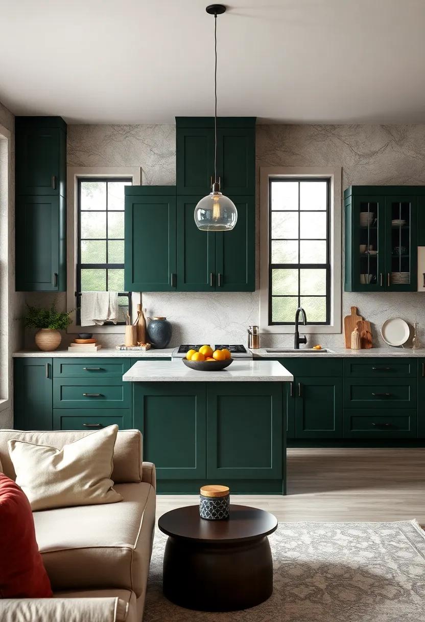 Mixed ⁣Cabinet Styles: Combine dark green ⁤with another cabinet color or ‍style to create visual interest and modern flair