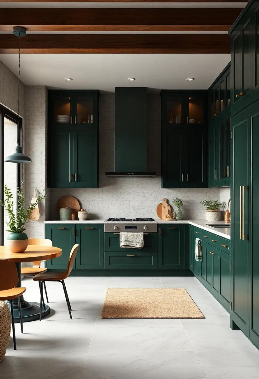Soft Textiles:⁣ Use kitchen textiles in lighter colors or soft patterns to ‌soften the visual impact of dark green cabinets
