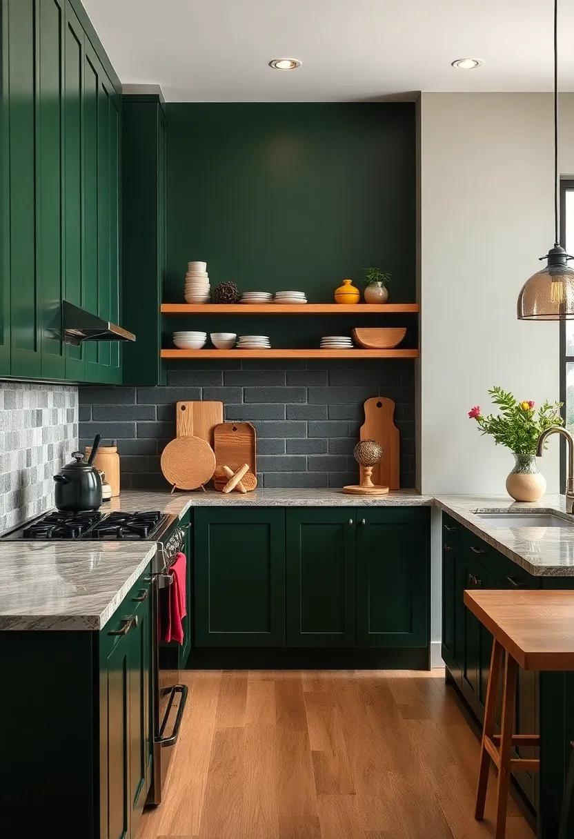 Warm Wood Elements: Add wooden shelves or a ​farmhouse ⁢table to soften the boldness of dark green and create a cozy ambiance