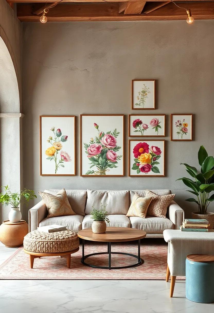 Gallery Wall: Curate a gallery wall featuring an array ​of floral prints in different frames ⁢for visual interest