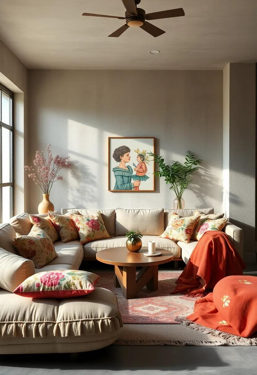 Layered Textiles: Combine floral‌ printed cushions​ with solid-colored throws for a cozy, vibrant look
