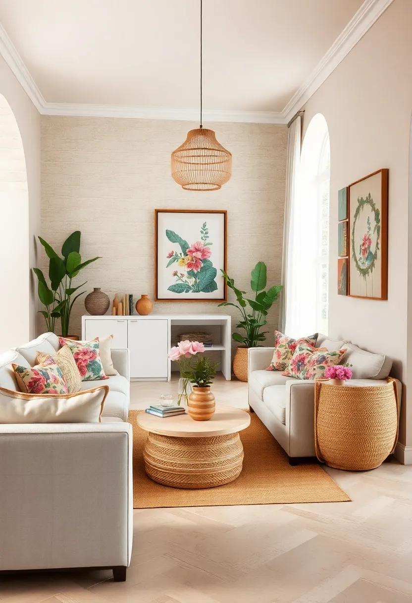 Woven Textures: Choose floral woven baskets to combine function‌ and style while ⁣adding a natural element