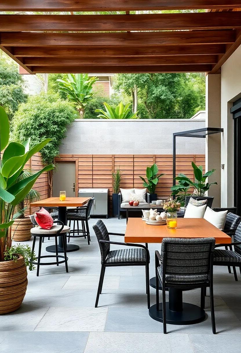 Add a touch of luxury with a bar-height teak table featuring plush lounge chairs,perfect for an upscale ‌outdoor ‍dining experience