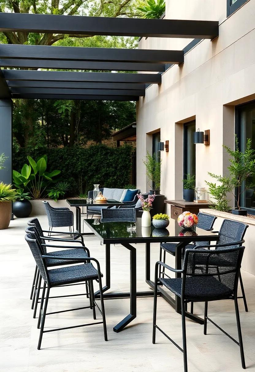 Create a sleek modern look with a metal ⁢bar-height ⁤table matched with minimalist black chairs,⁣ ideal for a contemporary patio ​space