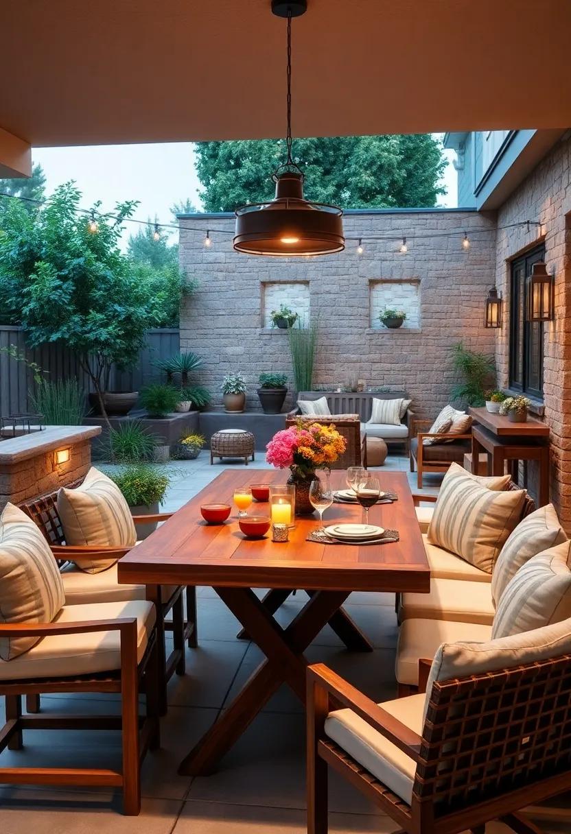 Create a family-friendly patio with a large hardwood bar-height table​ surrounded ⁣by sturdy seating, encouraging gatherings and ‌fun-filled meals