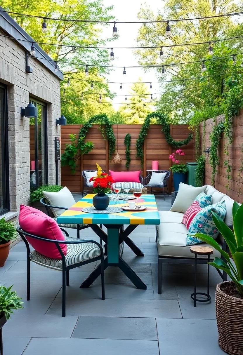 Create ‍a whimsical garden escape with a vibrant painted bar-height table⁢ and‌ oversized cushions, encouraging relaxation and enjoyment in nature