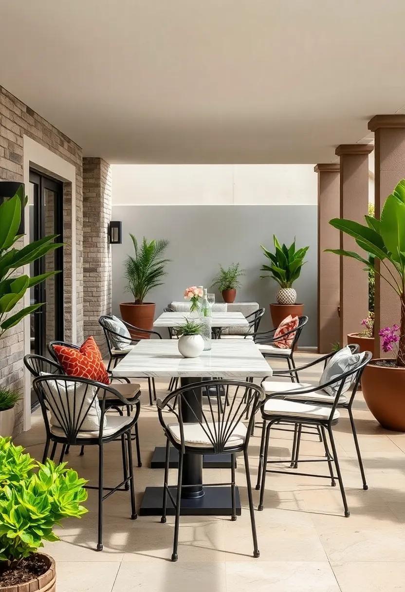 Mix textures by combining a‌ smooth ⁣marble tabletop with metal​ bar-height chairs, providing both ⁤elegance and an inviting feel