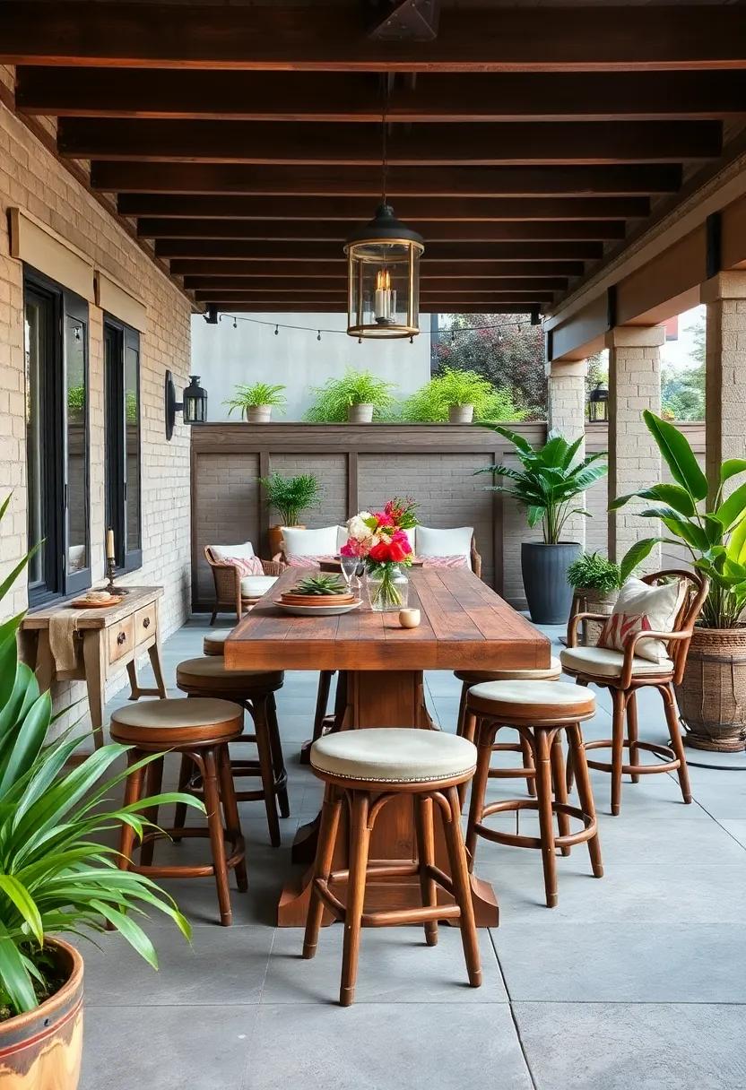 Opt for a rustic wooden bar-height table⁣ surrounded⁣ by mismatched vintage stools for a ⁣charming, eclectic atmosphere ​that invites⁣ long conversations