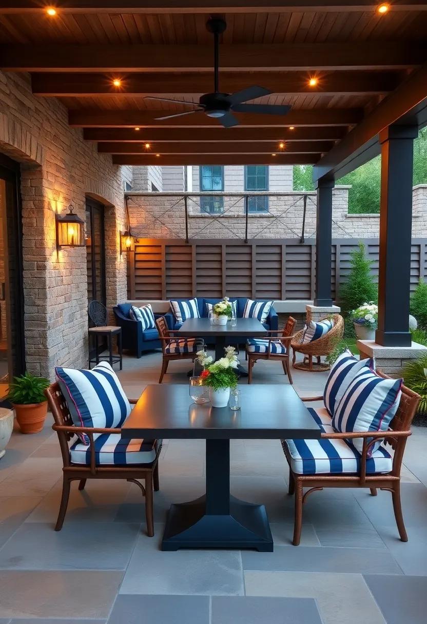Opt for a nautical-inspired bar-height setup using navy-blue‍ and white colors with striped ⁣cushions, reminiscent⁣ of a seaside dining ​experience