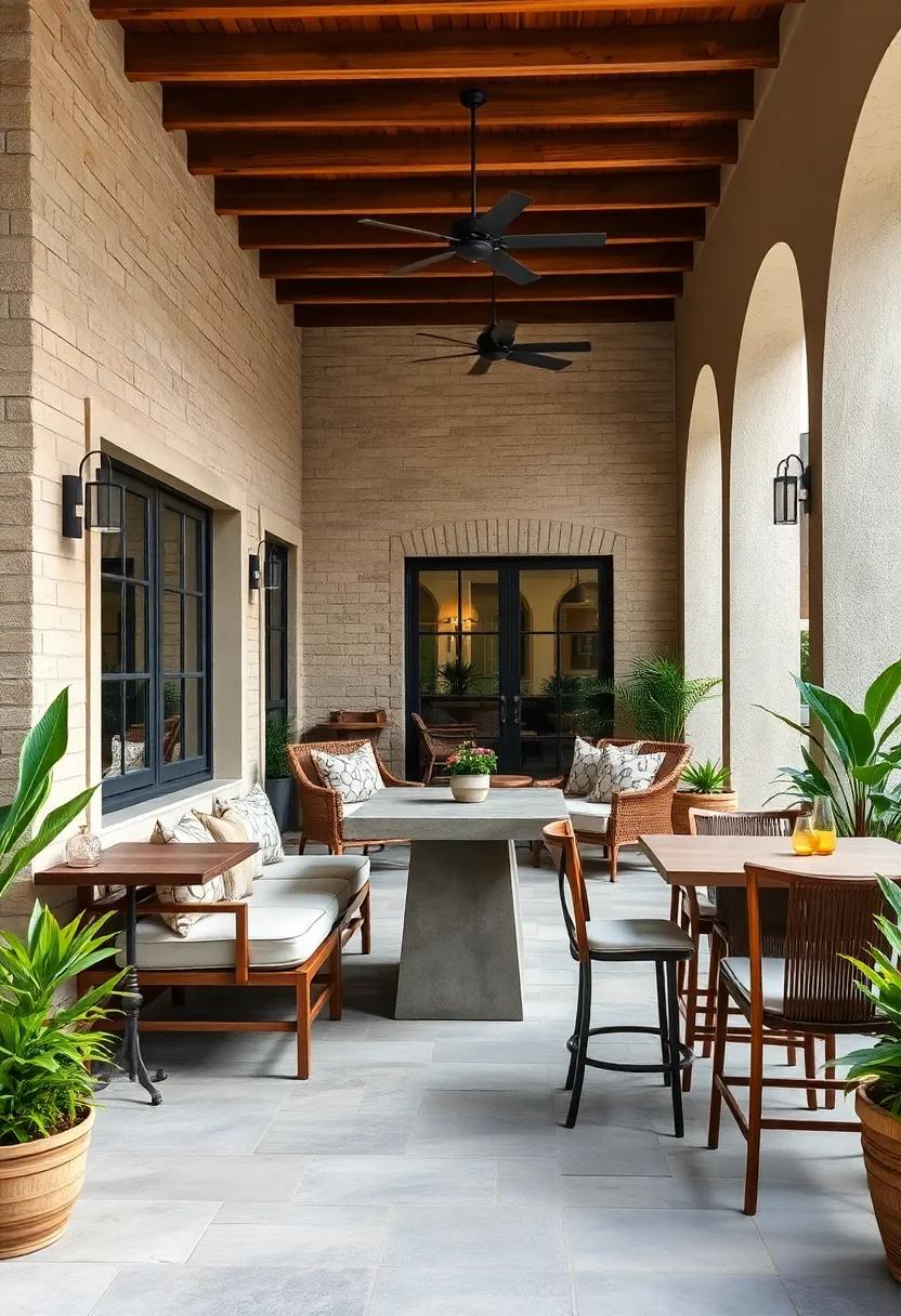 Use a⁣ concrete bar-height table that adds an industrial touch to ⁢your space, contrasting beautifully with ‍wooden or soft fabric seating‌ options