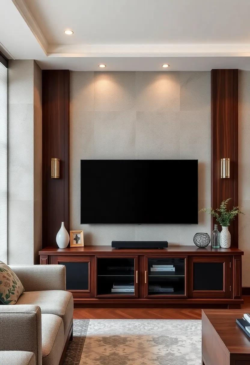 Elegant‌ Dark Wood: ⁢Rich mahogany ​TV units with integrated speakers that evoke sophistication and elegance, perfect for‍ traditional ‍decor ‍enthusiasts
